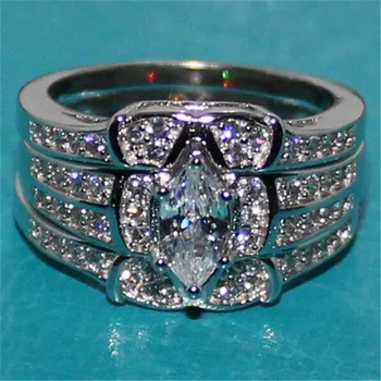 Ponia 925 Sterlingas Sidabro Kokteilis Vestuviniai Žiedai, Moterų, Prabangos Markizė Cut Diamond Žiedai, Pirštas, Brangakmenio papuošalai
