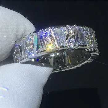 Prekės 925 Sterlingas sidabro Emerald cut diamond T tapyba visą piršto žiedą Prabangių Sužadėtuvių papuošalai Moterims Juostos Vestuvių žiedas