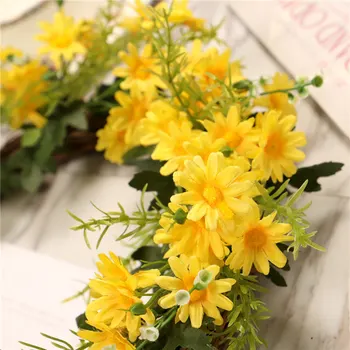 Raundas Daisy Dirbtinių Gėlių Vainikas su Lapais Sveiki Durų Kabo Dekoro Šventiniai Vainikai Namų Šaliai Dekoro 2021