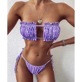 Seksualus Bikini 2021 Plisuotos Bandeau maudymosi kostiumėlį Moterų maudymosi Kostiumėliai Moterims, Mini Diržas Bikini Komplektas Bather Plaukimo Paplūdimio Maudymosi Kostiumas