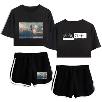 Sūnus oro Moterų Vasaros Mados Harajuku Dviejų dalių rinkiniai vasaros streetwear bamba marškinėlius + šortai rinkinys