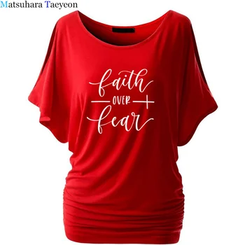 Tikėjimas Per Baimę Krikščionių Spausdinti Moterys T-Shirt Religijos Drabužių už Tikėjimo Marškinėlius trumpomis Rankovėmis Derliaus Viršūnes Mergina Tees