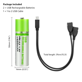 USB Įkraunamą AA Baterijos Talpa 1450mAh Aukštos kokybės Ni-MH 1.2 V UM3 MN1500 LED ekranas Razor Pele fakelas žaislai 2vnt
