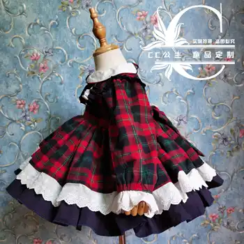 Vinatge baby girl ispanijos, Anglijos lolita pledas princesė vaikai preppy stilius gimtadienio kamuolys suknelė suknelė
