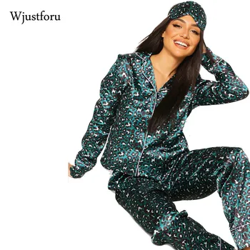 Wjustforu Leopardas Spausdinti Laisvalaikio Sleepwear Moterų Prarasti Mergaičių Naktiniai Marškiniai, Pižamos Nustatyti Mielas Žiemos Ilgos Rankovės Naktiniai Drabužiai Homewear Kostiumas