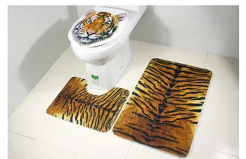 Zeegle Tigras Spausdinti Vonios Kilimėlis Anti-slip Vonios kambario Grindų Kilimėliai Tualeto Dangčio Padengti Flanelė Vonios Kilimėlis 3Pcs Vonios kambaryje kiliminė danga, Vonios Kilimėliai