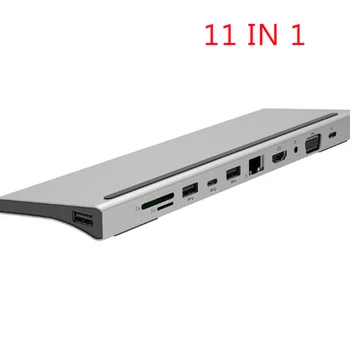 11 1 USB Tipo C Hub Adapteris Nešiojamas Docking Station VGA, RJ45 PD 