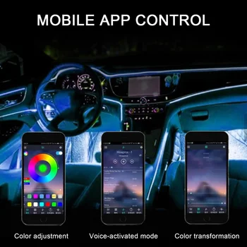 12V RGB LED Atmosfera Automobilių Šviesos Interjero, Aplinkos Šviesos Optinio Pluošto Juostelių Šviesos App Kontrolės 