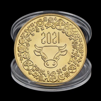 1PC Kinijos Aukso Monetos Dvylika Zodiako ženklas Jautis Proginių Monetų Kolekcija Dovanų Naujus