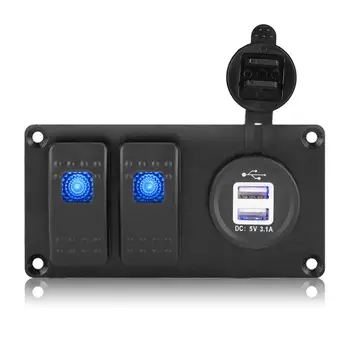 2 Gaujos 12-24V Mėlyna LED Svirtinis Jungiklis, Skydelis su 3.1 Dual USB prievadu, automatinio išjungiklio Automobilių RV Jūrų Laivu Svirtinis Jungiklis, Skydelis
