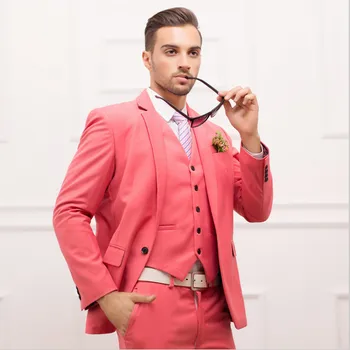 2017 Vėliau kaip Kailis Ziajać Dizaino Hot Pink Užsakymą Pagaminti Vestuvių Kostiumas Vyrams Priežastinis Slim Fit Jaunikis 3 Gabalas Smokingas Vestido Terno F
