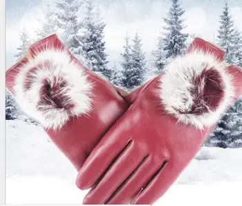 2018 Jutiklinis ekranas ponios odos pirštinės triušio kailio kamuolys dizaino Rudenį ir Žiemą pirštines