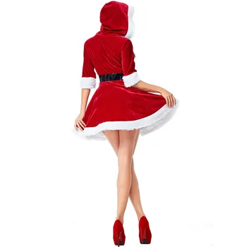 2018 Naujų Kalėdinių Kostiumų Suaugusių Moterų Gobtuvu Kalėdų Suknelė Sexy V Kaklo Raudona Fancy Dress Tutu Akių Kalėdų Drabužius