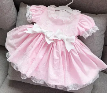 2019 bamblys kūdikių mergaitės vasaros kūdikių rožinė suknelė vintage dizaino nėrinių kūdikių suknelė