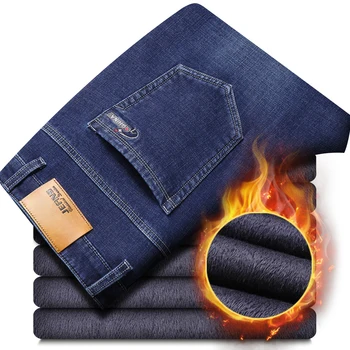2020 m. Žiemos Naujų vyriškų drabužių Prekės ženklo Plius Aksomo Storio Jeans Black Blue Verslo Atsitiktinis Ruožas Džinsinio audinio Kelnės Classic Slim Kelnės