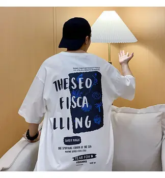 2020 metų Vasaros Naujas Jaunimo Populiarus Vyrų korėjos Abėcėlės Spausdinimo Prarasti Penkių taškų Rankovėmis T-shirt Mados Atsitiktinis Apvalios Kaklo Megztinis
