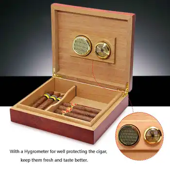 20Pcs Kedro Medžio Liniuotas Cigarų Laikymo Dėžutė Drėkintuvas Atveju Laikiklį Su Drėgmėmačiu 235x215x63mm Patogus Raudonos-Rudos spalvos Matinis Paviršius