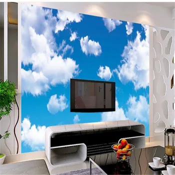 3D Custom Tapetai Gamtos Kraštovaizdžio Sienų Freskomis Mėlynas Dangus, Balti Debesys Sienos Popieriaus Namų Dekoro Kambarį Lubų Tapetai