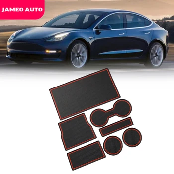 7Pcs/Set Automobilio Salono Taurės Kilimėlis Tinka Tesla Model 3 2016 - 2019 Vidaus Duris Vartų Angą Trinkelėmis talpinimo Kilimėlis Anti-dulkių neslidžia