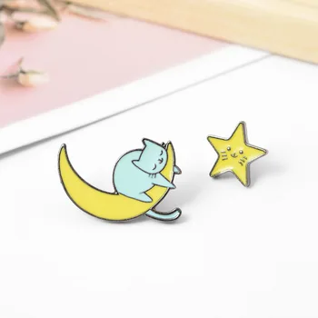 Animacinių Filmų Cute Kačių Mėnulis Lydinio Sagė Kūrybos Cute Little Star Sagė Ženklelis Emalio Atvartas Smeigtukai Pin