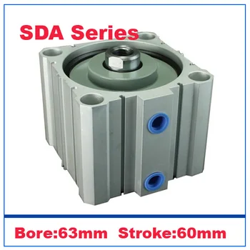 Aukštos kokybės 63mm pagimdė 60mm insulto dvigubo veikimo vožtuvo pavara cilindro pneumatinės SDA63-60 kompaktiškas oro balionai
