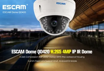 Escam QD420 Dome IP Kameros H. 265 4MP 1520P Onvif P2P IR Lauko Priežiūros Naktinio Matymo Saugumo VAIZDO Kamera, 