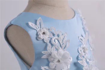 Europa ir Jungtinės amerikos valstijos Gana Gražus, Mėlyną Mergaitės Rankovių Suknelės Gėlių Siuvinėjimas Vaikai Princesė Suknelė