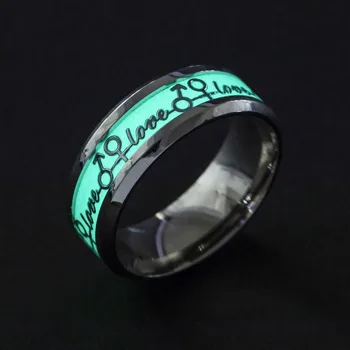 Hainon Naujas Šviesos Mens Žiedas Meilužis Žiedus Pora Sidabro Spalvos Nerūdijančio Plieno Moterų Žiedai Švyti Tamsoje Vyrų Žiedas Papuošalai