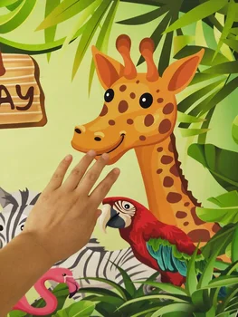 HUAYI fotografijos fonas Džiunglės Safari gyvūnų gimtadienio reklama nuotrauka fone Baby Vaikų Portretas Šalis Fone W-630