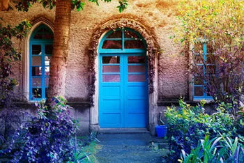 HuaYi mėlyna panited durų apdailos senovinių akmens sienos fone backdrops fotostudija photoshoot fotografijos D-9112