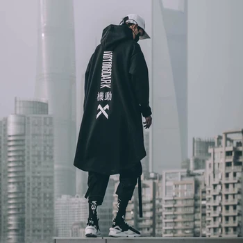 Japonijos palaidinukė Mens Negabaritinių Hoodies Vilnos Ilgas Apsiaustas Hip-Hop Outwear Streetwear Kailis Harajuku Stiliaus Vyrų Viršūnės