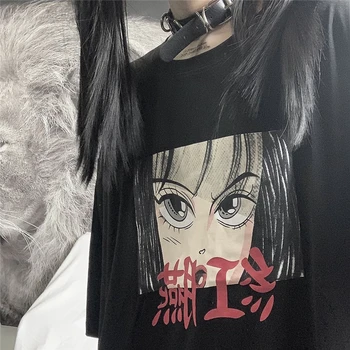 Japonų Anime Spausdinti Trumpas Rankovės Harajuku Graphic Marškinėliai Moterims Ponios Marškinėlius Ulzzang korėjos Tee Viršūnes Drabužių Streetwear
