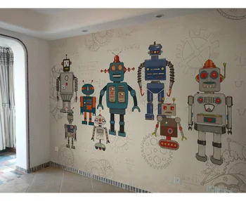 Karikatūra Robotas Tapetai, Freskos 3d Sienos Foto Freskos Vaikams, Kambaryje sofa-Darželio Fone 3d įvairių robotai sienos popieriaus Dekoras