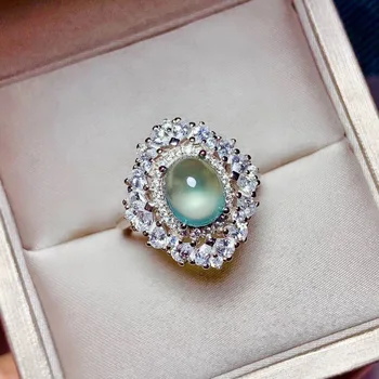 KJJEAXCMY boutique papuošalus 925 sterlingas sidabro inkrustacijos Gamtos Prehnite žiedas moterų paramos aptikimo madinga