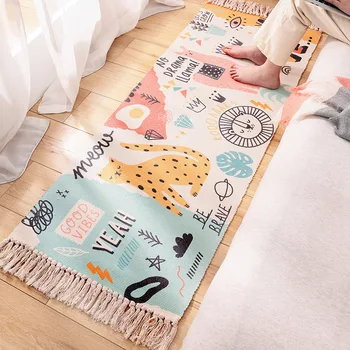LISM Medvilnės animacinių filmų rankomis austų kilimų ilgai lova su kutais neslidus kilimas