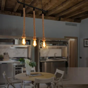 Loft pramonės lubų apšvietimo šviestuvas kambarį restoranas, valgomasis liustra kanapių virvė kabo lempa geležies droplight