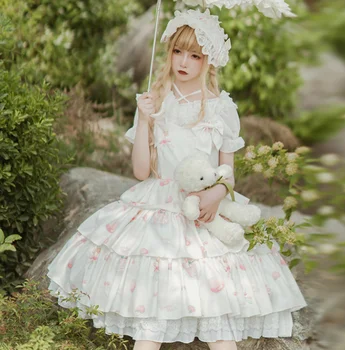 Lolita dress palace nėrinių bowknot Saldus princesė aukšto juosmens kawaii suknelė spausdinimo gothic lolita jsk rankovių viktorijos suknelė