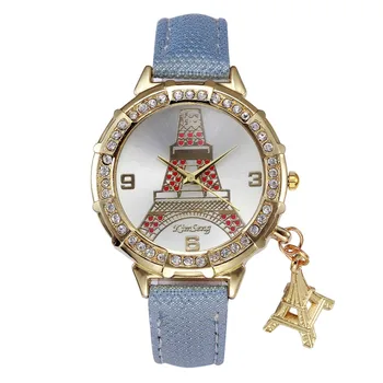 Mados Kimseng 1638 Ponios Laikrodis Eifelio Bokštas Lydinio Pakabukas Derliaus Oda Žiūrėti Retro Aukso Moteris Suknelė Laikrodžiai