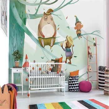 Milofi gamintojai užsakymą tapetai, freskos 3d Šiaurės ranka-dažytos mielas gyvūnų, vaikų kambario sienos fone