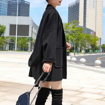 Moterų Vilnos Kailis 2020 M. Rudens-Žiemos Mados Vientisos Spalvos Juostinės Mišiniai Striukė Moteriška Korėjos Ilgomis Rankovėmis Slim Šiltas Outwear