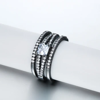 Moterų, vyrų madinga romantiškos nuotakos žiedas nustatyti 2017 mados baltas cirkonis juodojo aukso spalvos gimtadienio dovana, juvelyriniai dirbiniai didmeninė žiedas