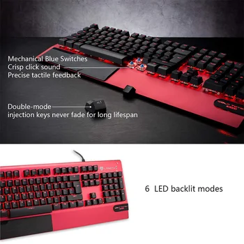 Profesinės Mechaninė Žaidimų Klaviatūra, LED Apšvietimu ir Klaviatūros 104 Klavišai Metalo Skydelis Ergonomiškas Riešo Poilsio PC ir Mac