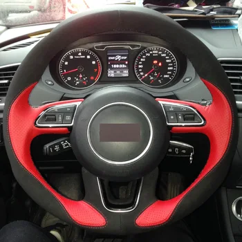Ranka prisiūta Automobilio Vairo, Padengti Raudona Odos Black Suede Audi Q3 audi Q5 2013