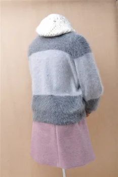 Top mujer moterų mados plaukuotas mink kašmyro megztinių ilgomis rankovėmis, laisvas megztinis angoros triušio kailinius žiemą megztinis megztinis viršuje traukti
