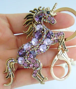 Unikalus Gyvūnų Vienaragis Arklys Keychain Violetinė Austrijos Kristalų Pakabukas K06172C10