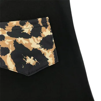 V-kaklo marškinėliai Leopard Kišenėje Tee Moterims Vasaros trumpomis Rankovėmis 