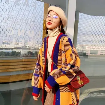 Vidutinio ilgio storas megztas megztinis moterų kailis rudens ir žiemos tingus retro stiliaus laisvas megztinis moterims