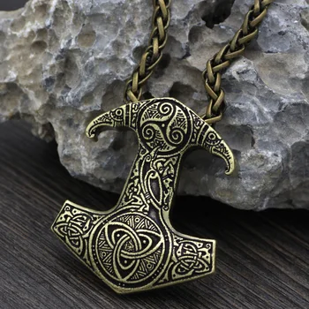 Vyrai Viking Talismanas Thor Hammer Amuletas Plaktukas Odin Varnas Simbolis Mazgas Karoliai Metalo Grandinės, Dvigubo Pusėje