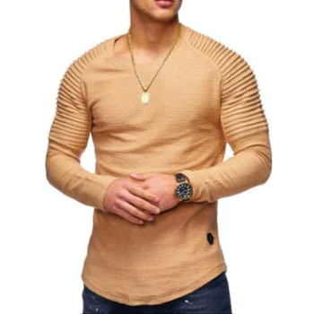 Vyras Rudenį Slim Fit Marškinėlius (T-Shirt Puloveris Plisuotos Ilgarankoviai Sloid Spalvos Viršūnes AIC88