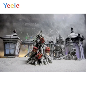 Yeele Linksmų Kalėdų Pilkas Dangus Medžio Dovana Lantern House Fone Photophone Fotografija, Foto Studija dėl Dekoro Individualų Dydį